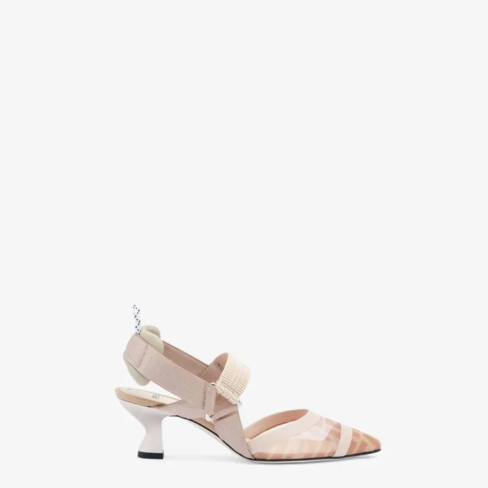Fendi Colibr Colibr Nude Leather And Pink Mesh Slingbacks With Medium Heel 8211 Women