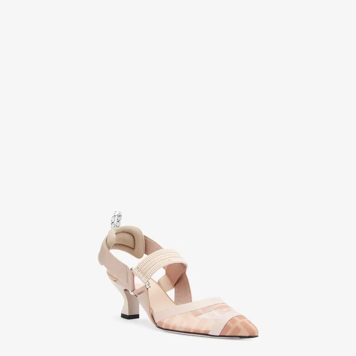 Fendi Colibr Colibr Nude Leather And Pink Mesh Slingbacks With Medium Heel 8211 Women