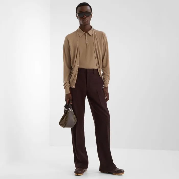 Fendi Coordinated Sets Polo Shirt Light Brown Wool Polo Shirt 8211 Men