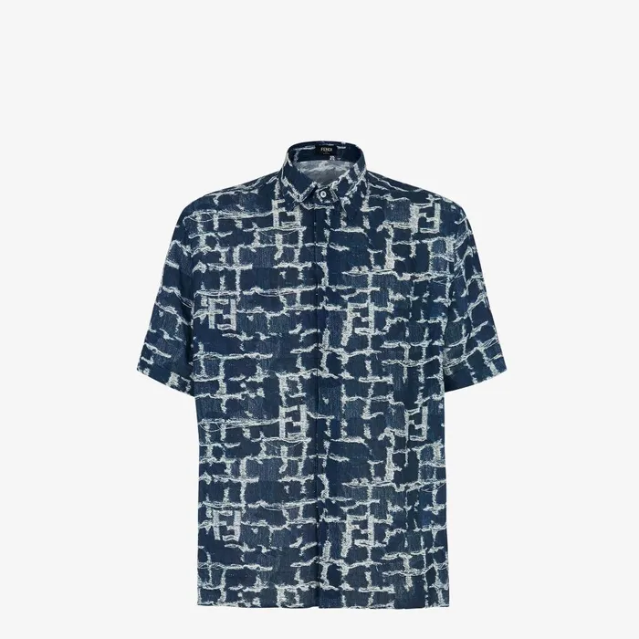 Fendi Coordinated Sets Shirt Blue FF Linen Shirt 8211 Men