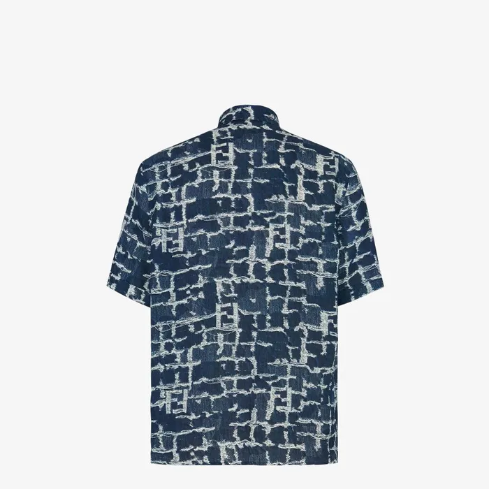 Fendi Coordinated Sets Shirt Blue FF Linen Shirt 8211 Men
