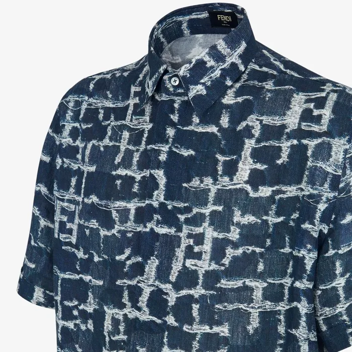 Fendi Coordinated Sets Shirt Blue FF Linen Shirt 8211 Men