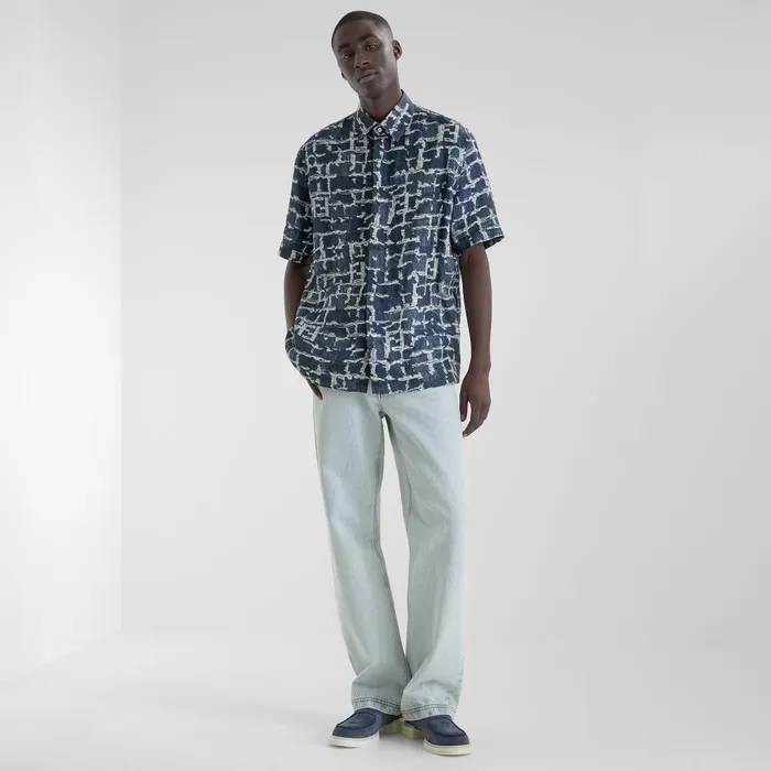 Fendi Coordinated Sets Shirt Blue FF Linen Shirt 8211 Men