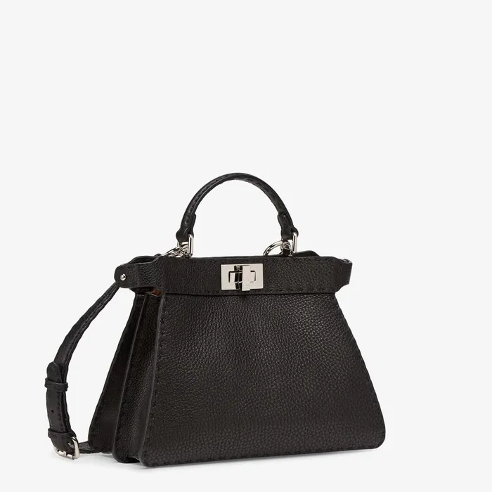 Fendi Essentials For Women Peekaboo ISeeU Small Black Selleria Bag With 1254 Handsewn Topstitches 8211 Women