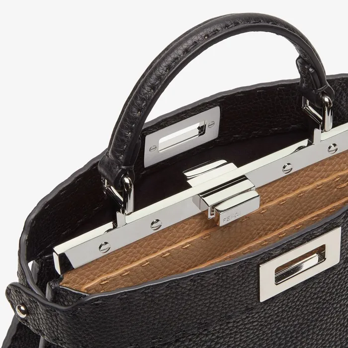 Fendi Essentials For Women Peekaboo ISeeU Small Black Selleria Bag With 1254 Handsewn Topstitches 8211 Women