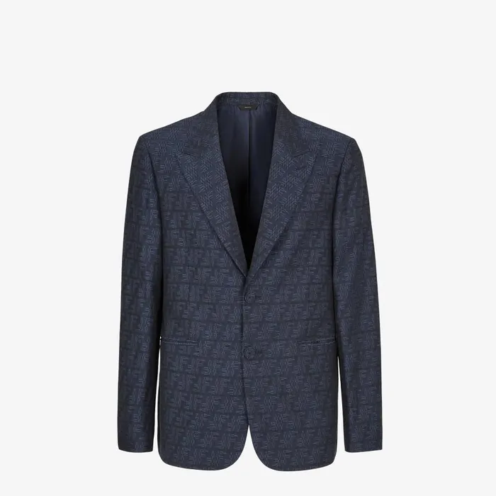 Fendi Jackets and Suits Jacket Blue FF Labyrinth Jacquard Blazer 8211 Men