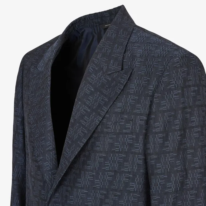 Fendi Jackets and Suits Jacket Blue FF Labyrinth Jacquard Blazer 8211 Men