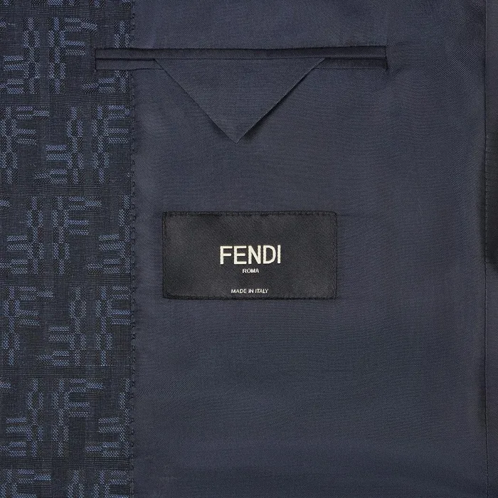 Fendi Jackets and Suits Jacket Blue FF Labyrinth Jacquard Blazer 8211 Men