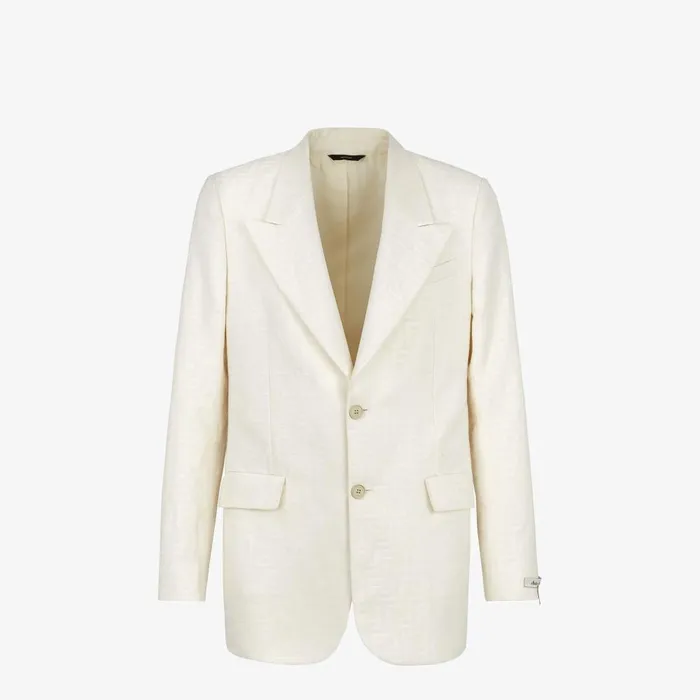 Fendi Jackets and Suits Jacket White FF Cotton And Linen Blazer 8211 Men