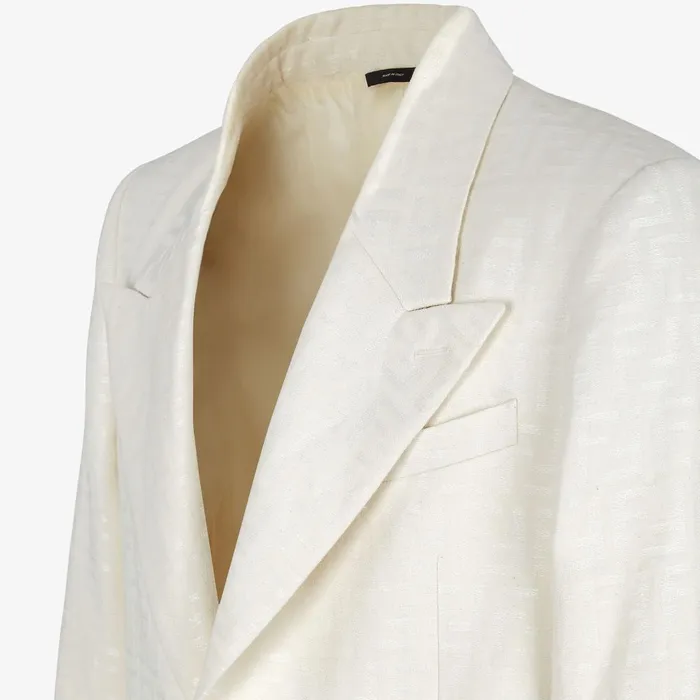 Fendi Jackets and Suits Jacket White FF Cotton And Linen Blazer 8211 Men
