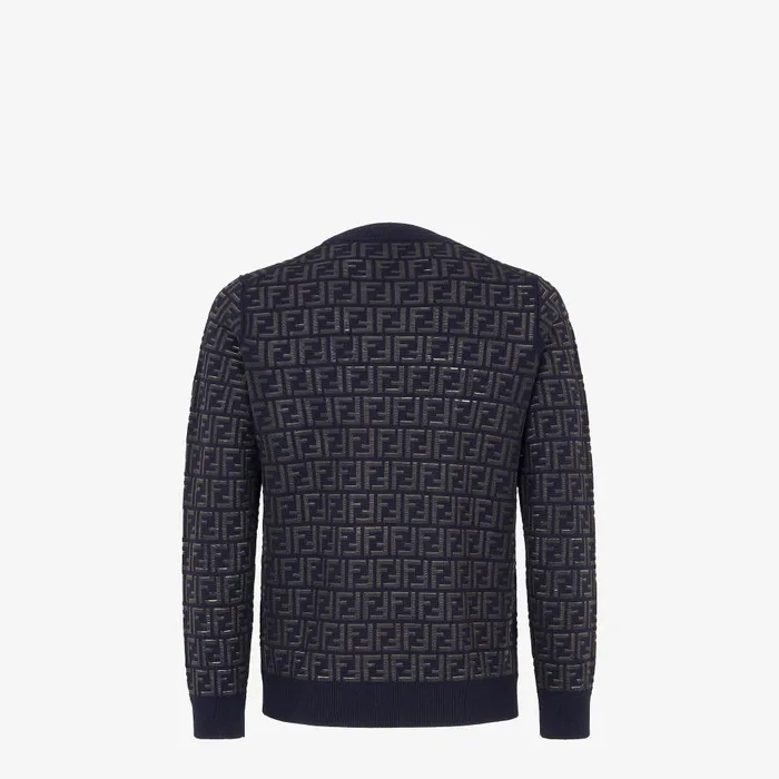 Fendi Knitwear Sweater Blue Wool And FF Nylon Pullover 8211 Men