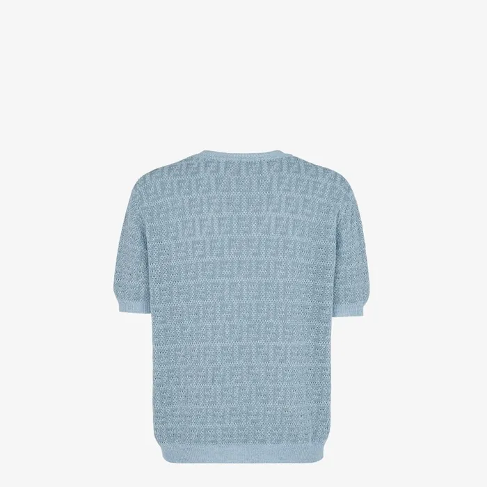 Fendi Knitwear Sweater Light Blue Linen Cotton And Silk Jumper 8211 Men