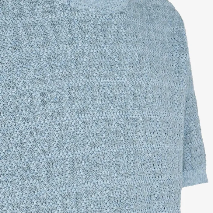 Fendi Knitwear Sweater Light Blue Linen Cotton And Silk Jumper 8211 Men