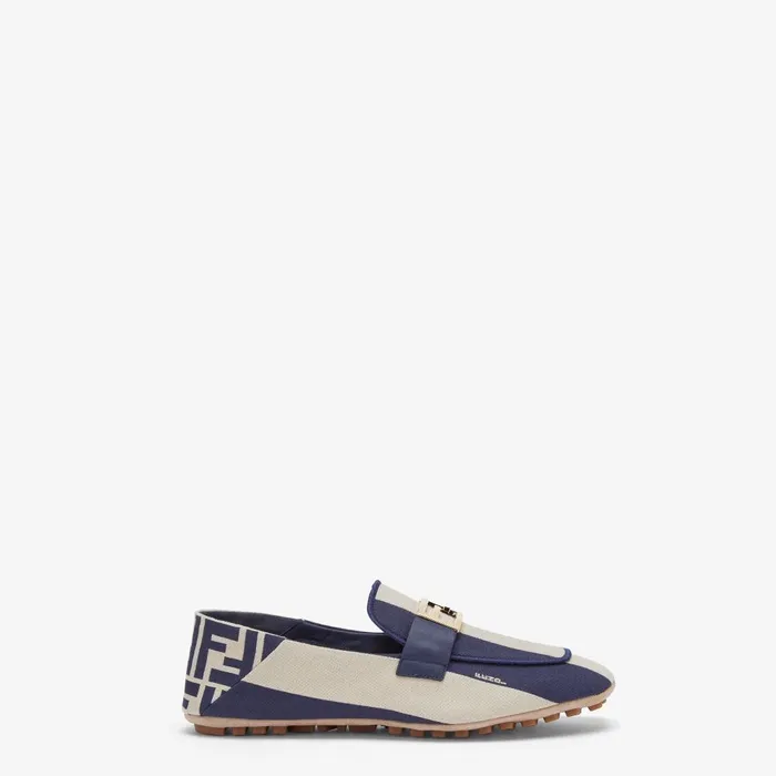 Fendi Mocassins and Loafers Baguette Blue Canvas Loafers 8211 Women