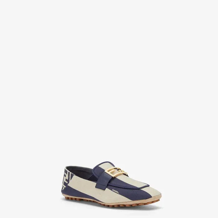 Fendi Mocassins and Loafers Baguette Blue Canvas Loafers 8211 Women