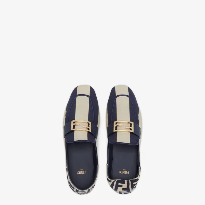 Fendi Mocassins and Loafers Baguette Blue Canvas Loafers 8211 Women