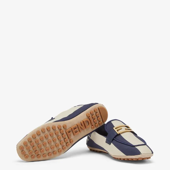 Fendi Mocassins and Loafers Baguette Blue Canvas Loafers 8211 Women