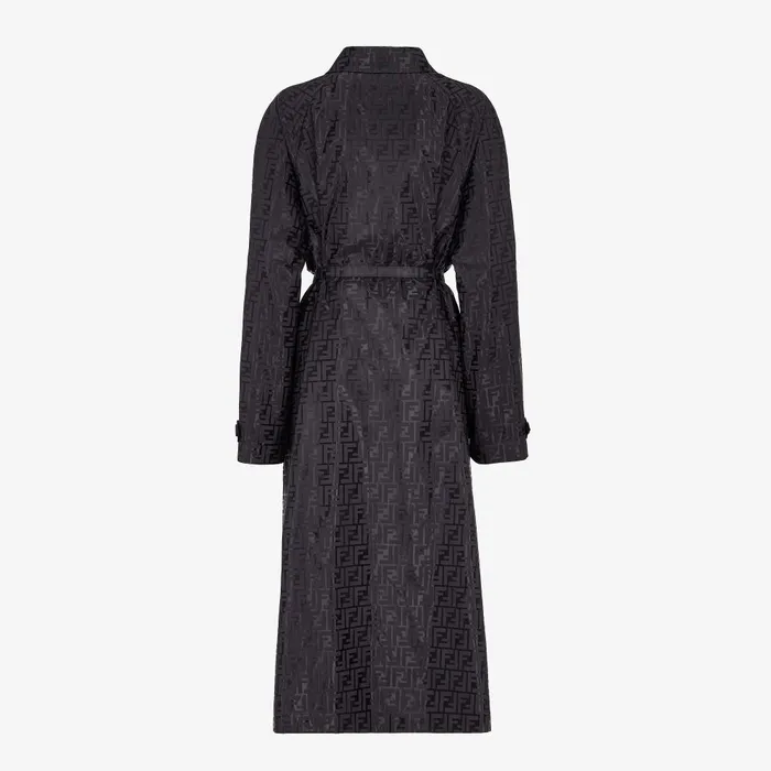 Fendi Outerwear Overcoat Black FF Jacquard Fabric Trench Coat 8211 Women