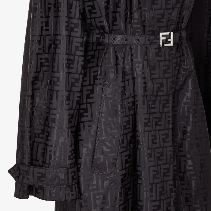 Fendi Outerwear Overcoat Black FF Jacquard Fabric Trench Coat 8211 Women
