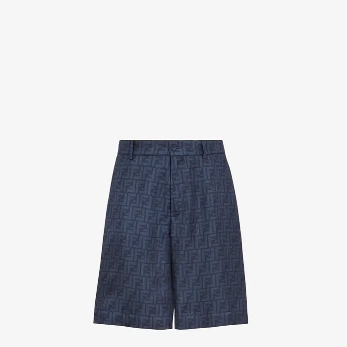 Fendi Pants and Shorts Bermudas Short Pants In Blue FF Silk 8211 Men