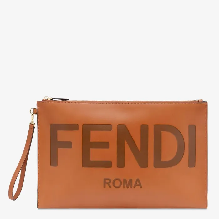 Fendi Pouches Fendi Roma Flat Pouch Large Brown Leather Pouch 8211 Women
