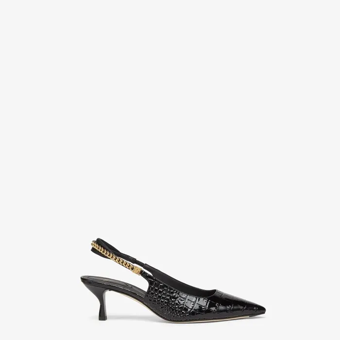 Fendi Pumps and Slingbacks Colibr Lite Black Leather Mediumheeled Slingbacks 8211 Women