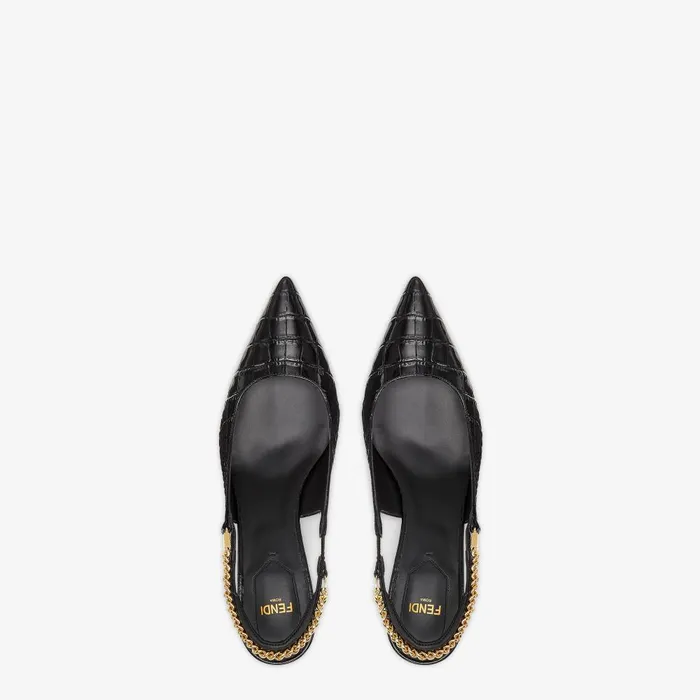 Fendi Pumps and Slingbacks Colibr Lite Black Leather Mediumheeled Slingbacks 8211 Women