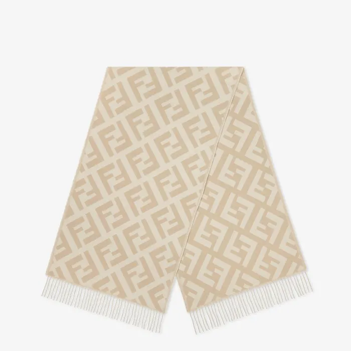 Fendi Scarves and Ponchos FF Scarf Beige Cashmere Scarf 8211 Women