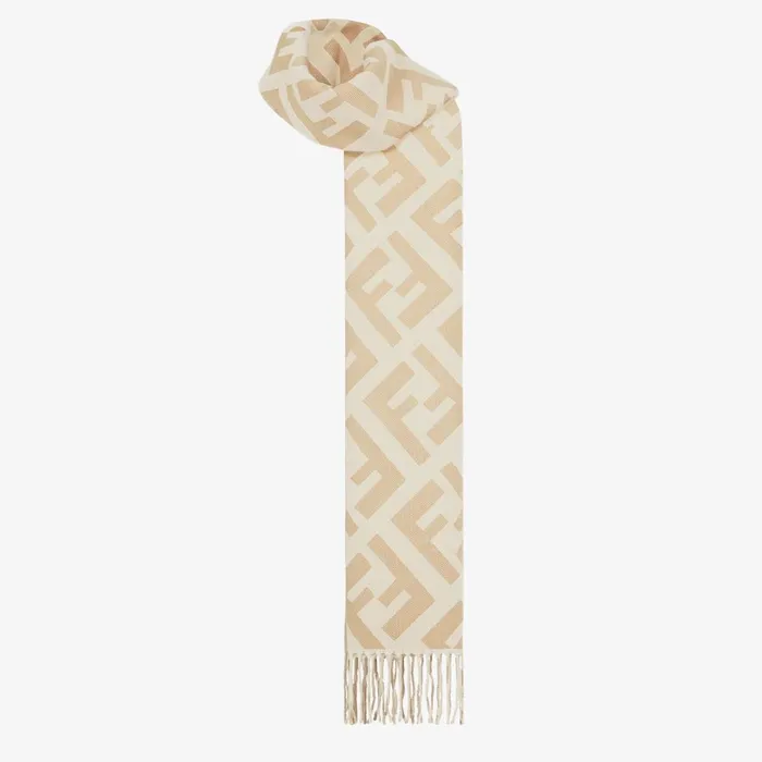 Fendi Scarves and Ponchos FF Scarf Beige Cashmere Scarf 8211 Women