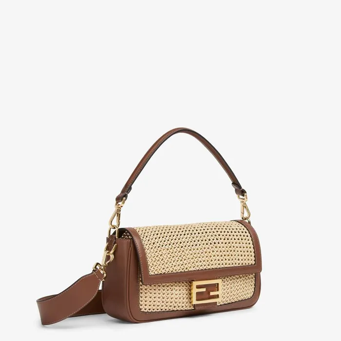 Fendi Shoulder and Crossbody Bags Baguette Brown Leather And Macram Bag 8211 Women