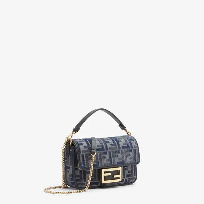 Fendi Shoulder and Crossbody Bags Baguette Mini Dark Blue FF Chenille Bag 8211 Women
