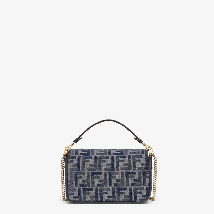 Fendi Shoulder and Crossbody Bags Baguette Mini Dark Blue FF Chenille Bag 8211 Women