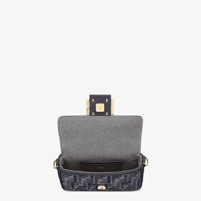 Fendi Shoulder and Crossbody Bags Baguette Mini Dark Blue FF Chenille Bag 8211 Women