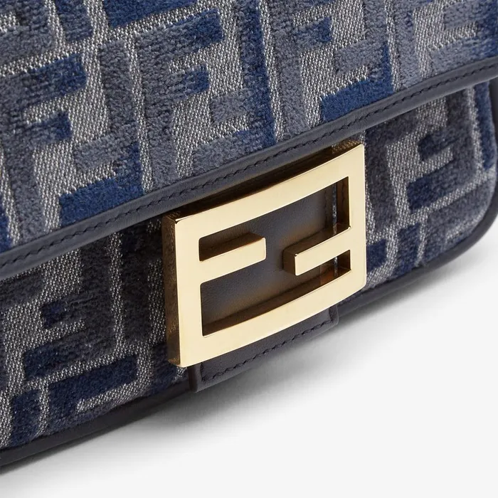 Fendi Shoulder and Crossbody Bags Baguette Mini Dark Blue FF Chenille Bag 8211 Women