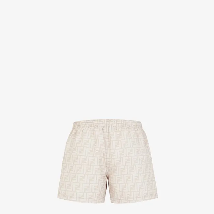 Fendi Swimwear Swim Shorts Beige FF Nylon Swim Shorts 8211 Men