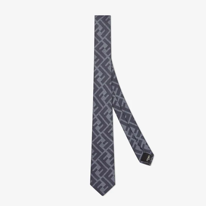 Fendi Ties Tie Blue FF Jacquard Silk Tie 8211 Men