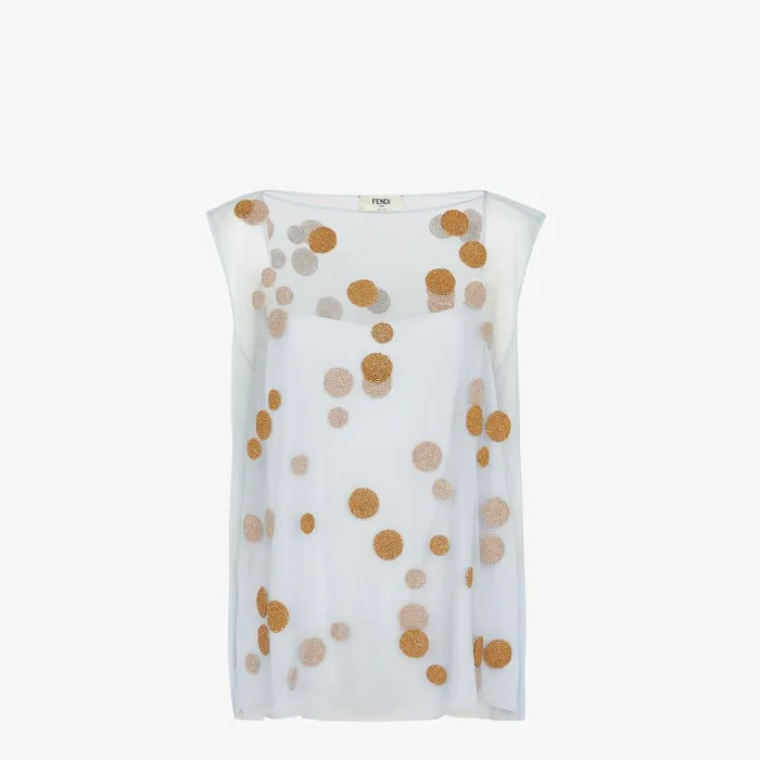 Fendi Tops and Shirts Top Light Blue Embroidered Tulle Top 8211 Women