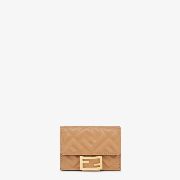 Fendi Wallets Baguette Micro Trifold Beige Nappa Leather Wallet 8211 Women