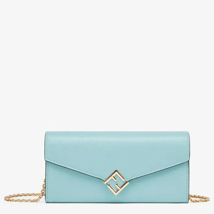 Fendi Wallets On Chain FF Diamonds Continental With Chain Light Blue Leather Wallet 8211 Women Fendi Wallets On Chain FF Diamonds Continental With Chain Light Blue Leather Wallet 8211 Women