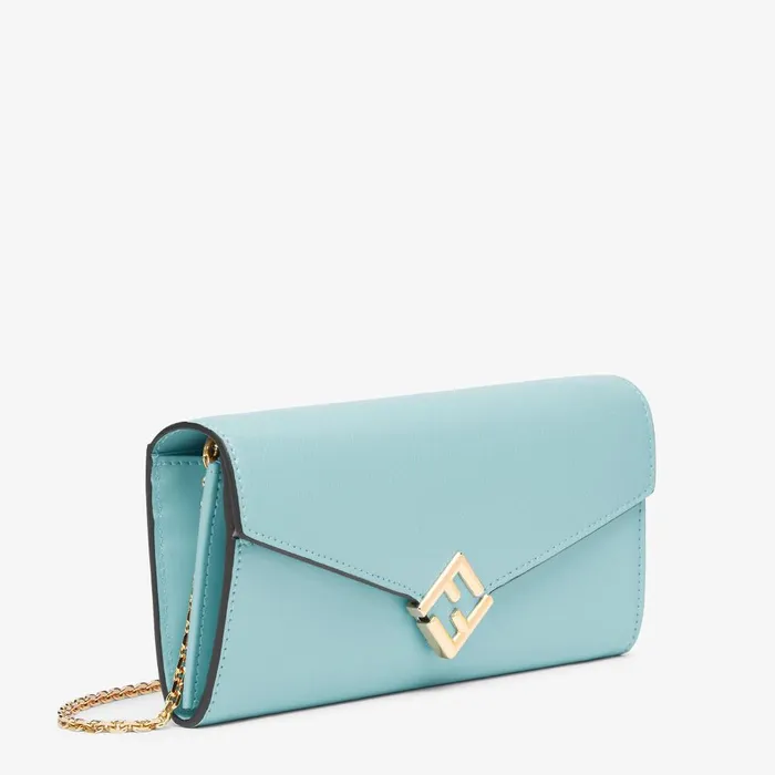 Fendi Wallets On Chain FF Diamonds Continental With Chain Light Blue Leather Wallet 8211 Women