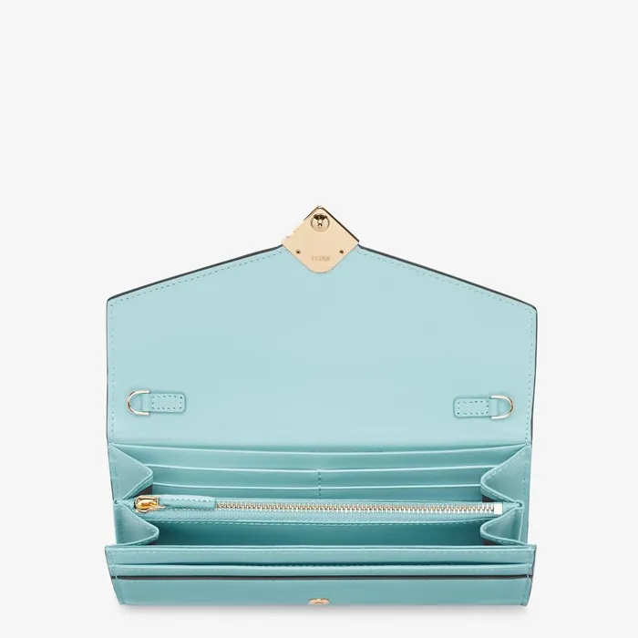 Fendi Wallets On Chain FF Diamonds Continental With Chain Light Blue Leather Wallet 8211 Women