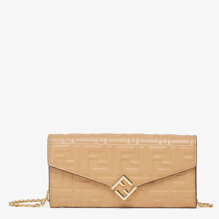 Fendi Wallets On Chain FF Diamonds Continental With Chain Light Brown FF Leather Wallet 8211 Women Fendi Wallets On Chain FF Diamonds Continental With Chain Light Brown FF Leather Wallet 8211 Women