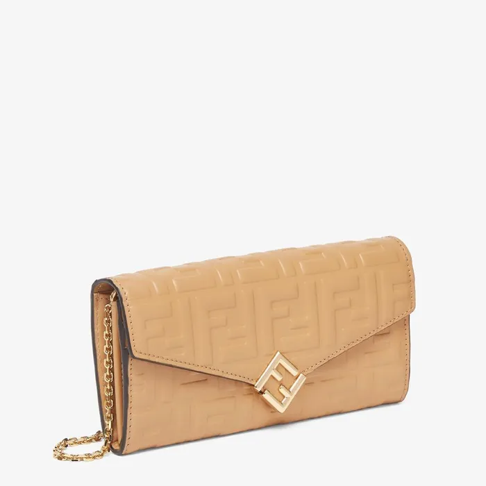 Fendi Wallets On Chain FF Diamonds Continental With Chain Light Brown FF Leather Wallet 8211 Women