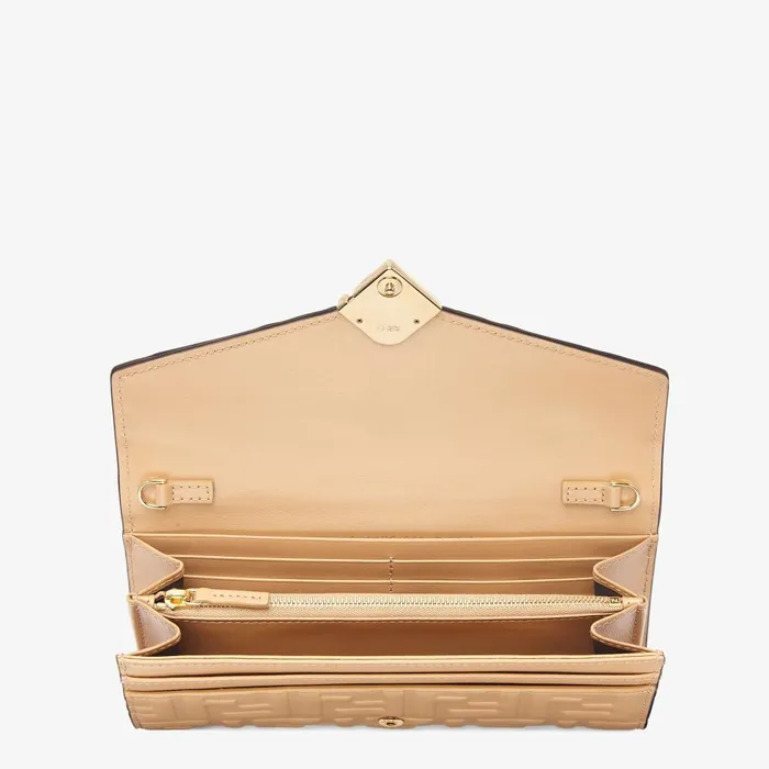 Fendi Wallets On Chain FF Diamonds Continental With Chain Light Brown FF Leather Wallet 8211 Women