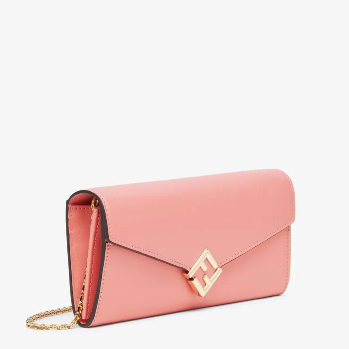 Fendi Wallets On Chain FF Diamonds Continental With Chain Pink Leather Wallet 8211 Women