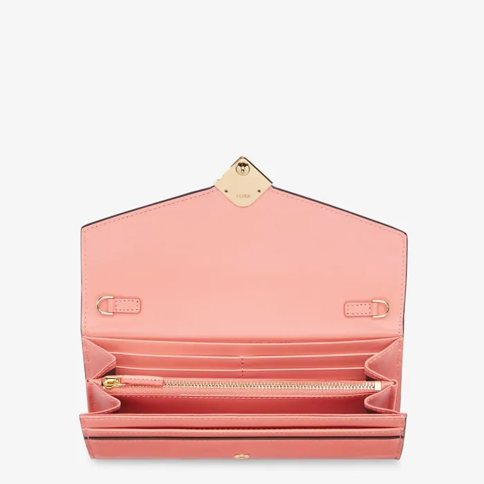 Fendi Wallets On Chain FF Diamonds Continental With Chain Pink Leather Wallet 8211 Women