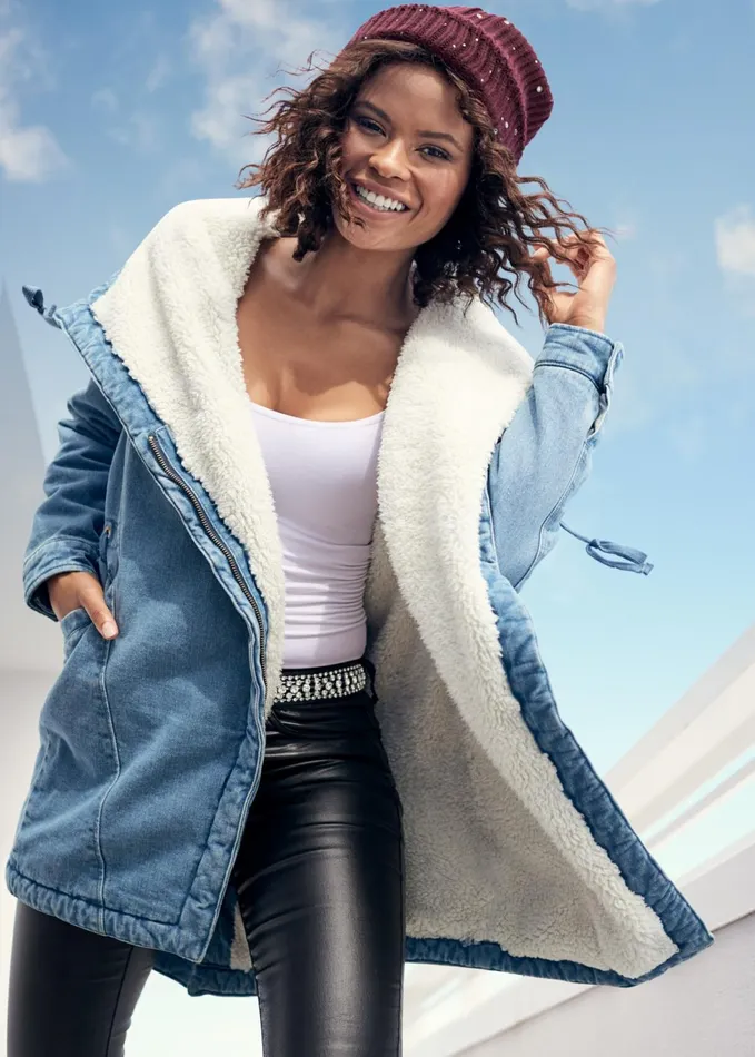 FLEECE LINED DENIM COAT Light Wash Women VENUS Denim