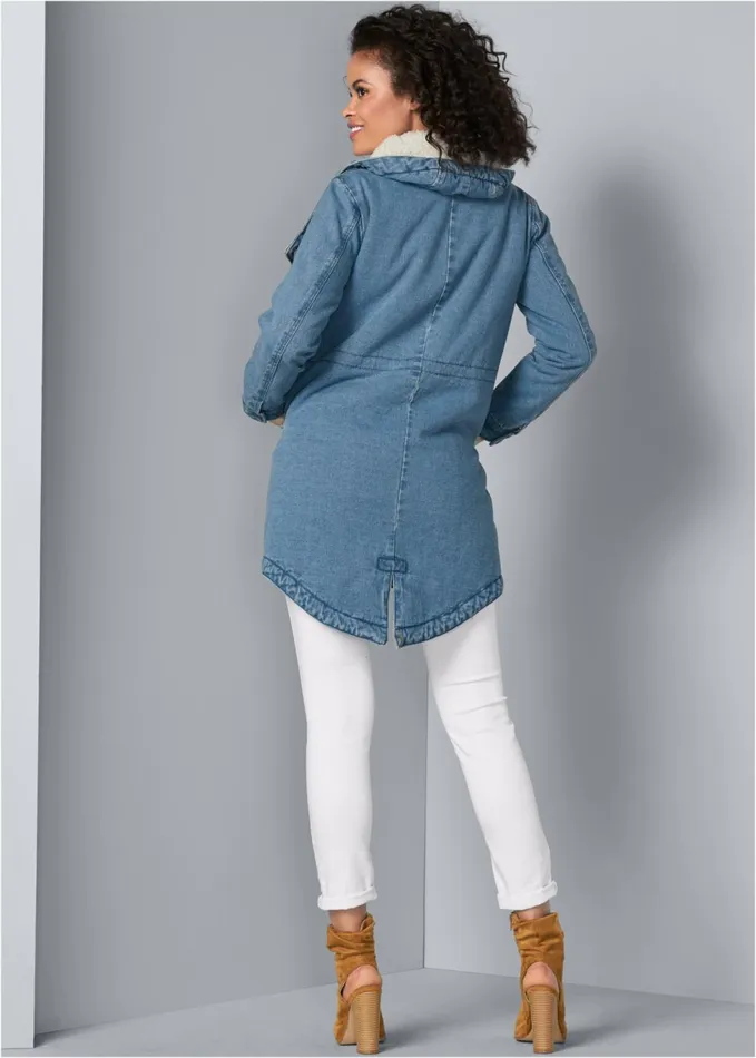 FLEECE LINED DENIM COAT Light Wash Women VENUS Denim