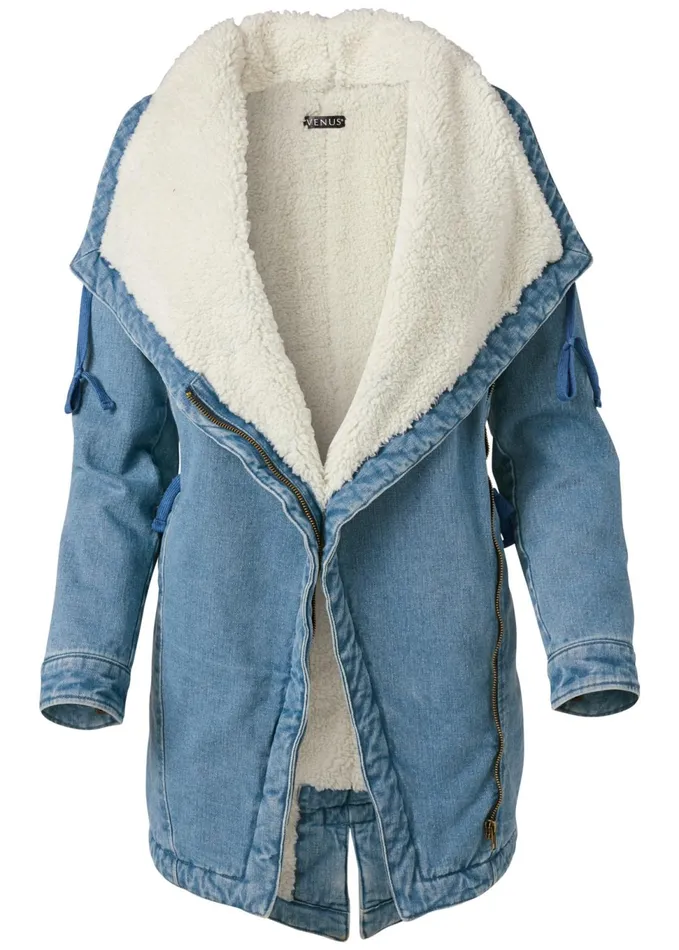 FLEECE LINED DENIM COAT Light Wash Women VENUS Denim