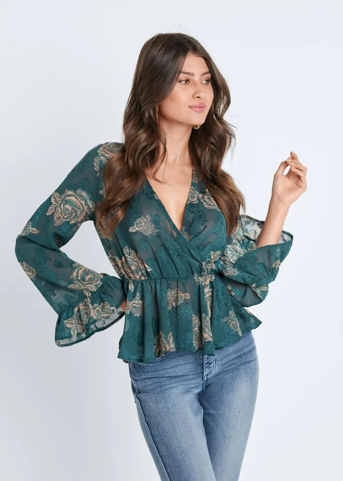 FLORAL PEPLUM TOP Teal Multi Women VENUS Night Out Tops